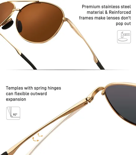 Vista 4 de Cyxus Lentes de sol de aviador para hombre, polarizados, protección UV400, lentes de sol militares piloto de moda para conducir senderismo 1489