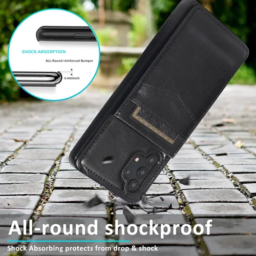 Vista 7 de Funda de teléfono para Samsung Galaxy A32 5G de 6.5 pulgadas con protector de pantalla de vidrio templado, soporte para tarjeta de crédito, soporte