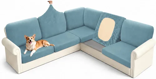 Vista 19 de Arfntevss - Fundas para sofá modular en forma de L de 5 asientos, fundas elásticas ajustadas para cojín de sofá de esquina para perros, protector