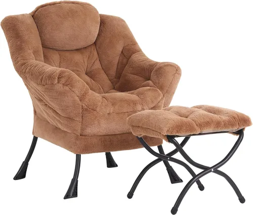 Vista 23 de Silla perezosa con otomana, silla de descanso moderna y grande con reposabrazos y bolsillo lateral, sillón tapizado de ocio con silla de lectura