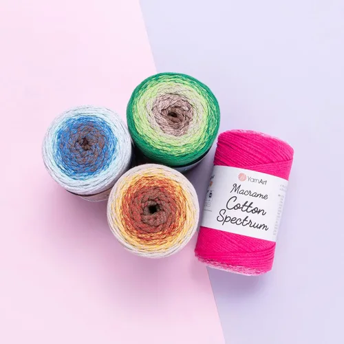 Vista 3 de YarnArt Macramé de Algodón Spectrum – Cuerda Multicolor 80% Algodón – 8.8 oz (250g), 246 yardas (225m) – Cuerda Colorida para Nudos, Tejido