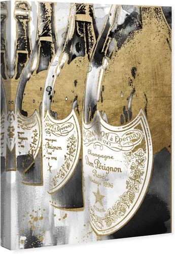 Vista 2 de The Oliver Gal Artist Co. Lienzo decorativo para pared, diseño de bebidas y bebidas espirituosas con texto en inglés "Golden Champagne Feast