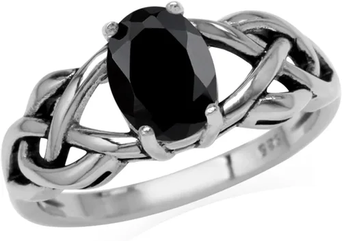 Vista 12 de Silvershake - Anillo de plata de ley 925 con piedra de nacimiento ovalada de 8 x 6 mm, acabado antiguo o chapado en oro amarillo, con nudo celta