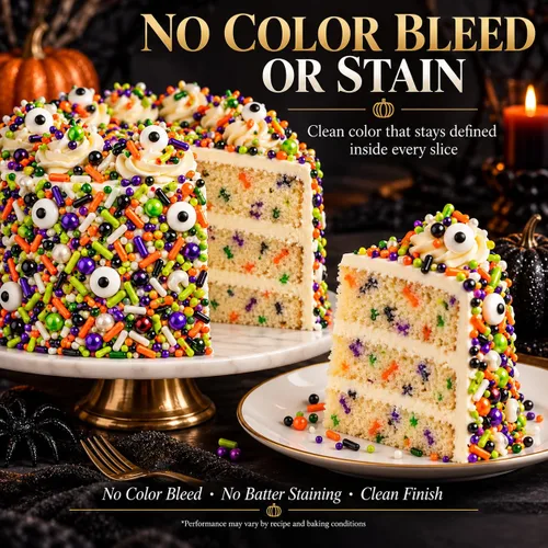 Vista 5 de Confect Mezcla de espolvorear de Halloween – Bolas de discoteca blancas, naranjas, moradas, negras y verdes, ojos de caramelo y jimmies – Gránulos