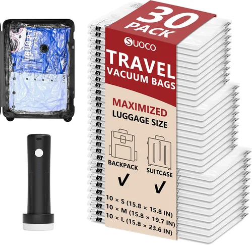 Vista 8 de Travel Vacuum Bags for Clothing with Cordless Pump 18 Combo, Black