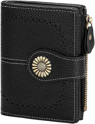 Vista 22 de SENDEFN - Billetera pequeña para mujer de cuero con doble solapa, portatarjetas con bloqueo RFID, bolsillo con cremallera para monedas 1-cera-rosa