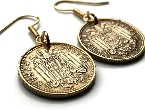 Vista 3 de 1966 Spain España 1 Peseta Spanish coin earrings escudo Español Madrid Barcelona Sevilla Málaga Córdoba Valencia Granada Zaragoza Toledo Cadiz