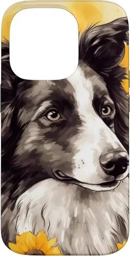 Vista 17 de iPhone 16 Border Collie Dog Watercolor Sunflower Border Collie Case