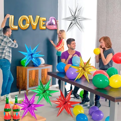 Vista 2 de 72 unidades de globos de estrella, grandes globos de cono de estrella metálicos de 26 pulgadas, globos de papel de aluminio de explosión colorida