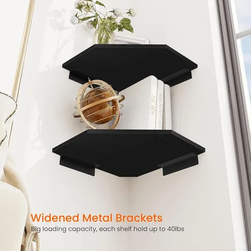 Vista 5 de Homode Estante de Esquina para Montaje en Pared, Juego de 2 Estantes Flotantes de Esquina con Orificio para Cables para TV, Decodificador, Estante