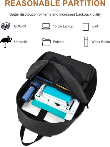 Vista 2 de Mochila para la escuela, adolescentes, niños y niñas, mochilas casuales Negro