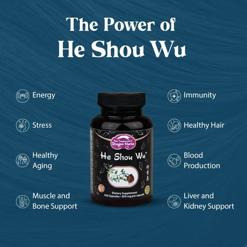 Vista 2 de Dragon Herbs He Shou Wu - Suplemento preparado para apoyar la energía, el estado de ánimo, el apoyo inmunológico, el envejecimiento saludable