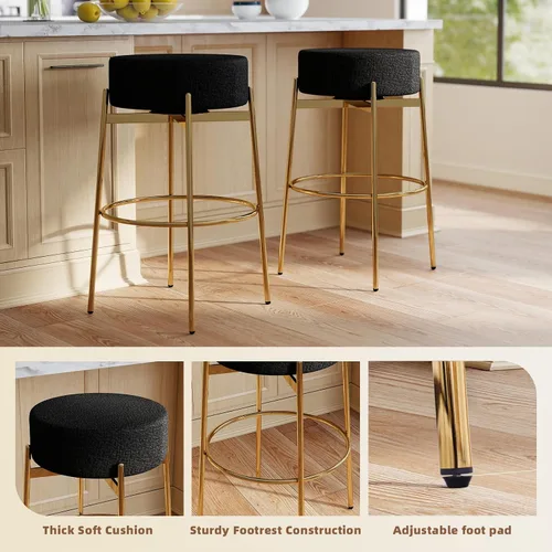 Vista 5 de SoarFlash - Taburetes de bar modernos giratorios, juego de 2, taburetes giratorios de 30 pulgadas Sherpa con altura de mostrador con pata de metal