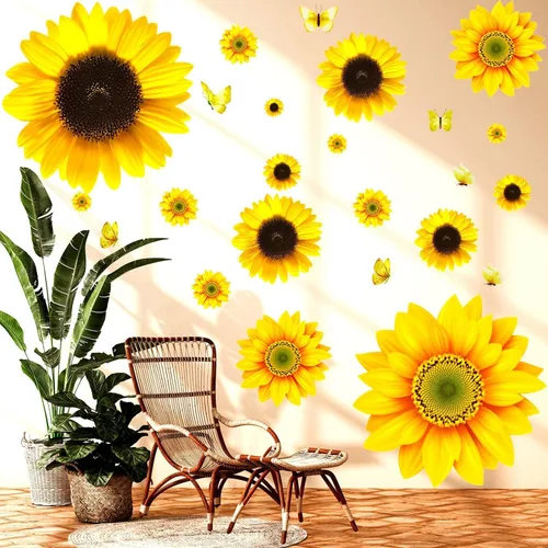 Vista 6 de 100 calcomanías de pared para ventana de girasol con mariposa 3D, decoración de vinilo de 1 a 4 pulgadas, calcomanías autoadhesivas de girasol