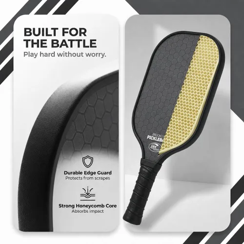 Vista 4 de Paletas de pickleball de fibra de carbono prémium de Brooklyn Pickleball Co Negro (Black Honeycomb)