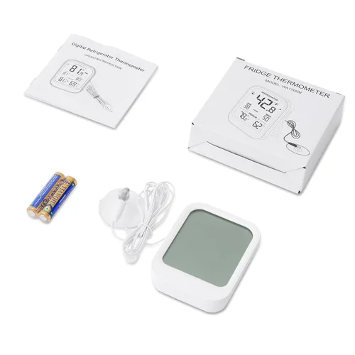 Vista 7 de AMIR Termómetro digital para nevera con sonda, pantalla LCD, registros máximos y mínimos, alarma, termómetro digital con sensor externo, imán