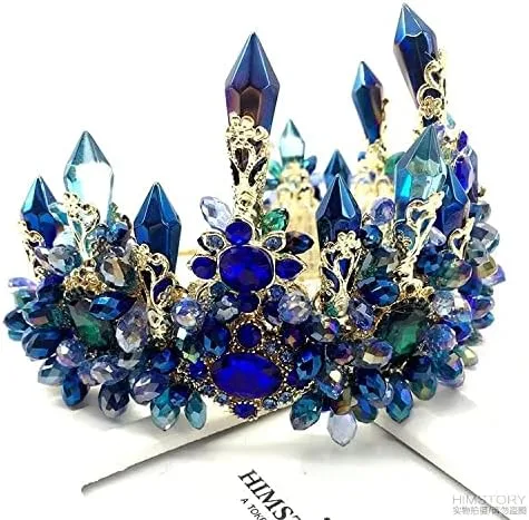 Vista 3 de hair jewelry crown tiaras for women Brides Oversize Blue Baroque Royal Tiaras Crown Headpiece Retro Green Rhinestone Tiara Hairbands Wedding Hair