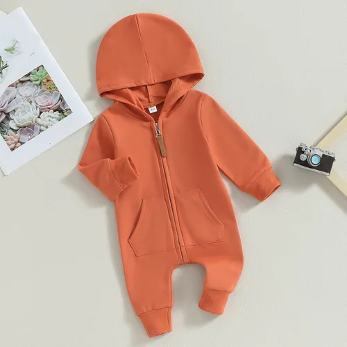 Vista 3 de Ropa de bebé recién nacido, con capucha, de manga larga, con cremallera, para otoño e invierno