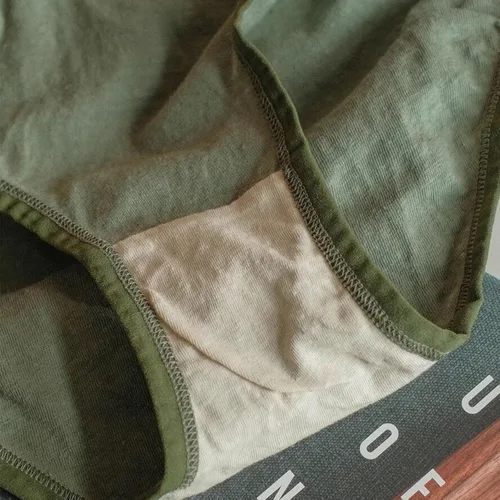 Vista 5 de UPGENT Ropa interior de lino de algodón para mujer, cintura media, secado rápido, transpirable, ropa interior de viaje de lino suave, Verde_Large