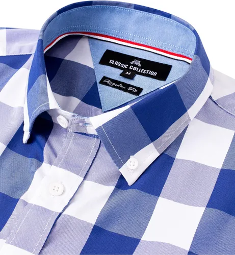 Vista 3 de Alimens & Gentle Camisas a cuadros con botones para hombre, camisas de vestir de manga larga de algodón, camisas de guingán de ajuste regular
