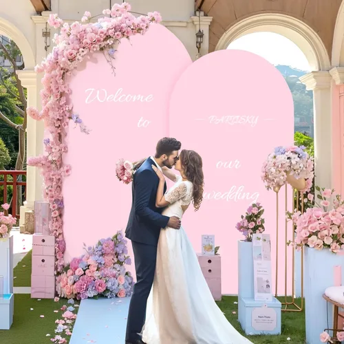 Vista 119 de Baby Blue Arch Backdrop Cover, 6FT Spandex Fitted Wedding Arch Stand Covers Round Top Chiara Backdrop Cover for Birthday Party Ceremony Banquet Azul
