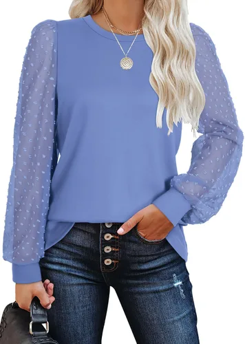 Vista 10 de WIHOLL Camisas de manga larga para mujer, túnica de otoño, ropa de cuello redondo a la moda A-caramelo naranja