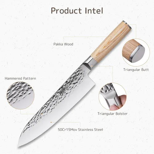 Vista 2 de FINDKING Juego de cuchillos de cocina de 7 piezas, con soporte magnético de madera, elegante juego de cuchillos de chef japoneses, hoja afilada