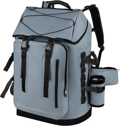 Vista 13 de MORXPLOR Mochila impermeable, mochila de senderismo resistente, cierre superior enrollable de 35L/55L con tapa, bolsa seca flotante acolchada Negro