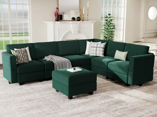 Vista 20 de Belffin Sofá modular modular con asiento de almacenamiento, sofá en forma de U de gran tamaño, sofá modular de terciopelo con terciopelo otomano