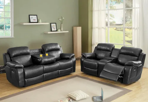 Vista 5 de Homelegance Marille - Sofá biplaza reclinable con consola central, cuero regenerado negro