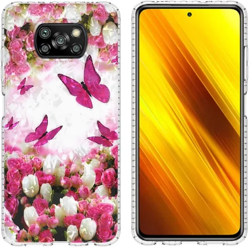 Vista 9 de Funda de silicona a prueba de golpes para Xiaomi Poco X3/X3 Pro/X3 NFC, bolsa de aire de doble capa anticaída de mármol mariposa patrón de dibujos