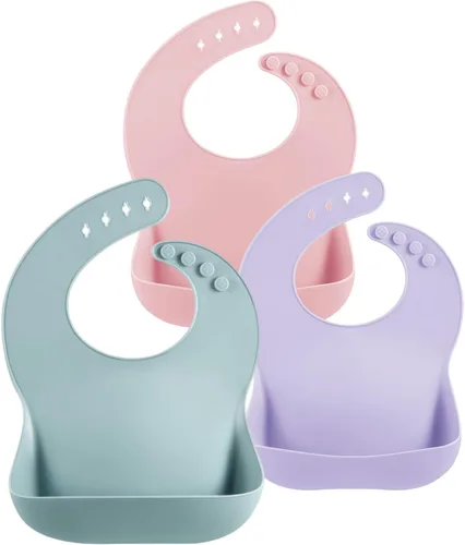 Vista 10 de PandaEar Set of 3 Silicone Baby Bibs, Waterproof Soft Adjustable Bibs for Babies Toddlers 10-72 Months