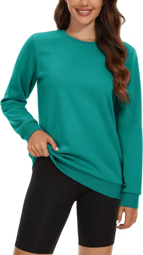 Vista 2 de MAGCOMSEN Sudadera de manga larga con forro polar y cuello redondo para mujer, estilo casual, para otoño