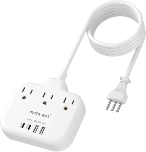 Vista 18 de Adaptador de Enchufe de Sudáfrica, Adaptador Tipo M para Sudáfrica con 3 Tomas de CA y 4 Puertos USB (2 USB C) 15.5W, Cable de Extensión de 3FT