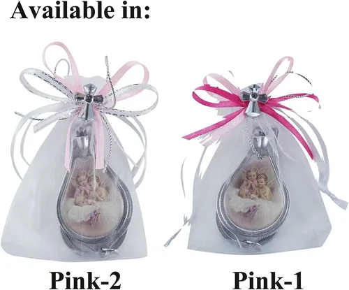 Vista 4 de 12 llaveros de bautismo con cortaúñas y abridor de recuerdos de fiesta para niñas, diseño de bautizo recuerdos/ángel bebé en bolsas decoradas Rosa-1