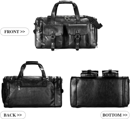 Vista 5 de Zeroway Bolsa de viaje de piel sintética con bolsa para zapatos 2 Negro