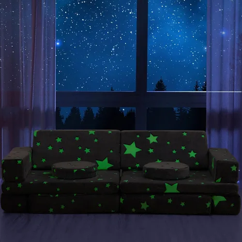 Vista 2 de Sofá modular para niños, sofá convertible de 12 piezas, estrella que brilla en la oscuridad para jugar, crear dormir, dormitorio, sala