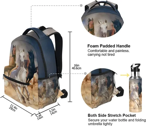 Vista 4 de ALAZA Mochilas de caballos para niñas y niños, mochila de caballos para niños, mochila escolar para libros de 3, 4 y 5 grado, mochila para portátil