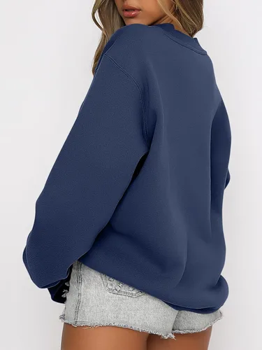 Vista 2 de ANRABESS Sudadera de manga larga para mujer, casual, cuello redondo, ajuste holgado, sudadera con capucha de forro polar para otoño