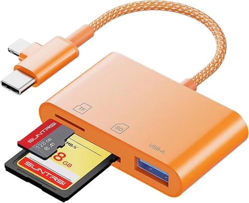 Vista 9 de Lector de tarjetas SD USB C para iPhone 15/teléfono Android/iPad/Mac/computadora portátil, lector de tarjetas micro SD de tres ranuras para tarjetas