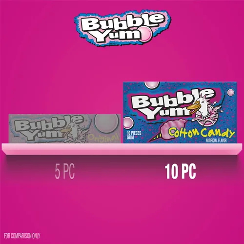 Vista 3 de BUBBLE YUM Cotton Candy Chewy, paquetes de goma de mascar, 2.82 onzas (12 unidades, 10 piezas)
