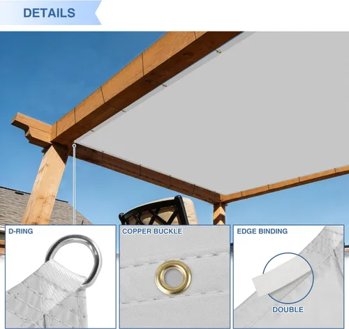 Vista 5 de E&K Toldo rectangular impermeable de 12 x 12 pies, con ojales, bloqueo UV, para pérgola, patio trasero, jardín, terraza, al aire libre (gris claro)