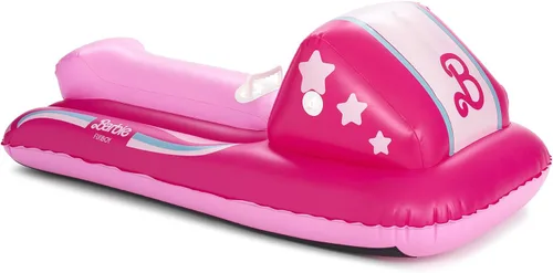 Vista 8 de FUNBOY & Barbie 50" Kids Inflatable Skimobile Winter Snow Sled, 1-2 Riders with Grooved Rubber Base Tracks Azul