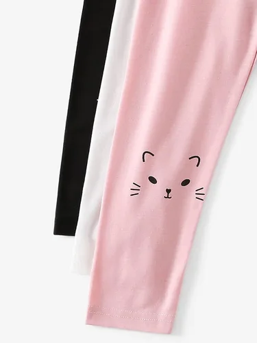 Vista 4 de SOLY HUX Toddler Girl's 3 Piece Elastic Waist Cartoon Cat Print Leggings Pants Casual Trousers