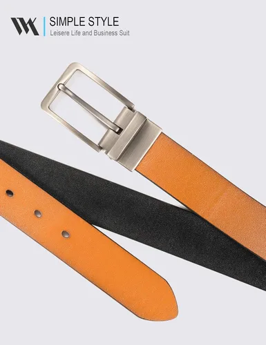 Vista 5 de WOLFANT Cinturón de cuero reversible dos en uno, cinturón casual 100% italiano de grano completo de cuero sólido