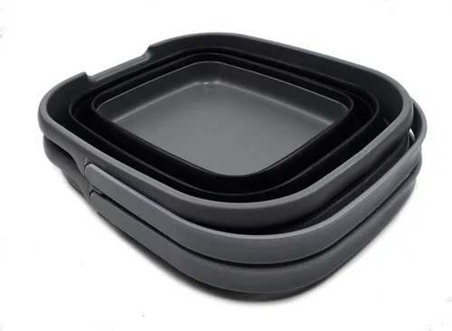 Vista 2 de SAMMART Cesta rectangular plegable de 10 litros (2.6 galones) (gris/negro (juego de 2))