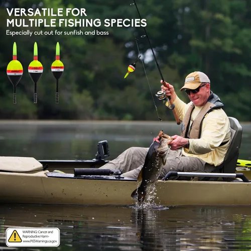 Vista 7 de QualyQualy 4 piezas de flotadores de pesca con luces deslizantes que brillan en la oscuridad, flotador de resorte para pesca de crappie y walleyes