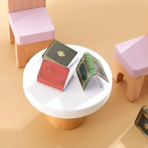 Vista 5 de Skylety 24 piezas de libros en miniatura para casa de muñecas a escala 1:12, libros variados para casa de muñecas en miniatura, accesorios para casa