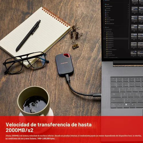 Vista 2 de Sandisk 500GB Extreme Portable SSD, Up to 2000MB/s Transfer Speed-New