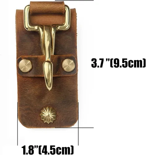 Vista 3 de Clip de llave de cinturón de cuero de grano completo resistente, soporte de llave de cinturón de cuero envejecido retro - BA05KC